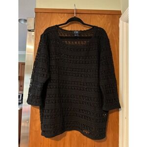 FDJ French Dressing Jeans Top XXL Black Lace Cotton blend crochet Cover Up tunic
